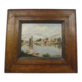 Huile sur toile signée Louis Galichon Paysage bord de rivière