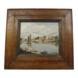 Huile sur toile signée Louis Galichon Paysage bord de rivière