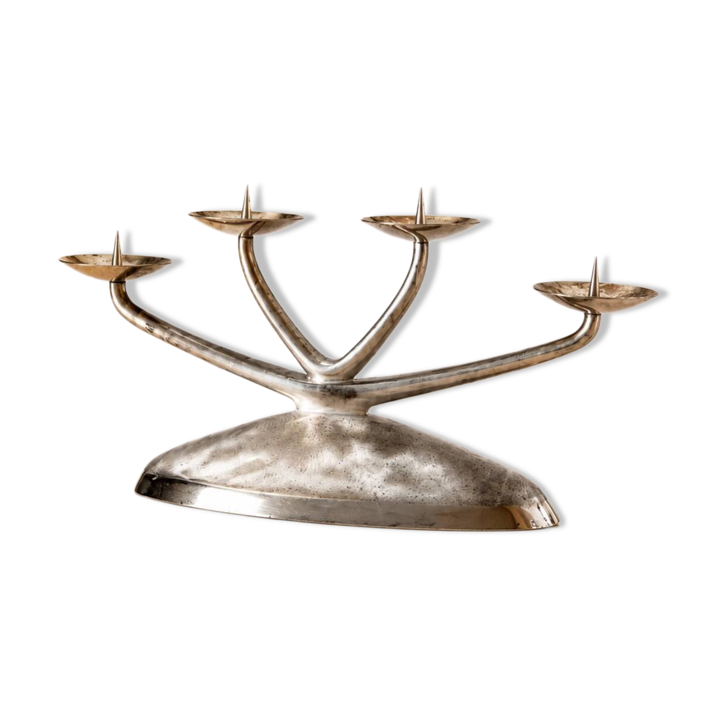 Elegant modernist WMF Ikora chandelier with 4 lights in silver-plated metal.