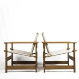 Pair of Vintage Safari Lounge Chairs in Canvas & Wood, 1970s