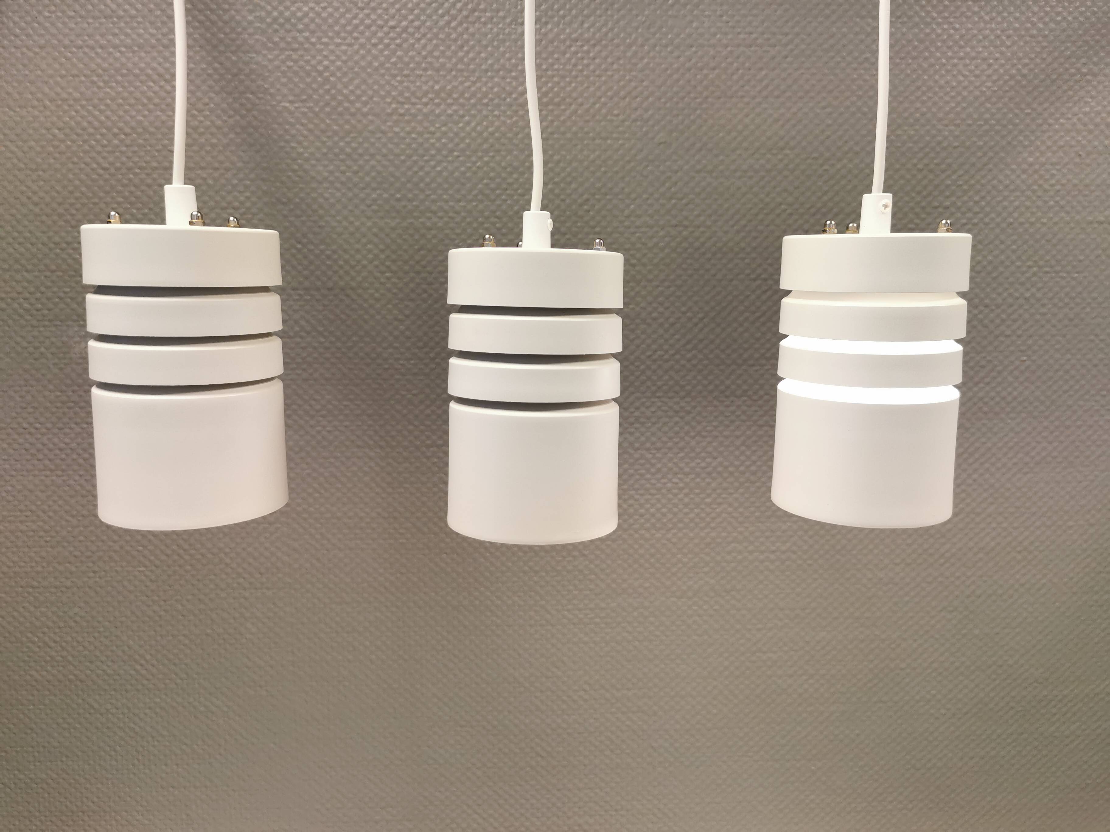 Cylinder-shaped hanging lamps from Danish Super-Light, 1980s.