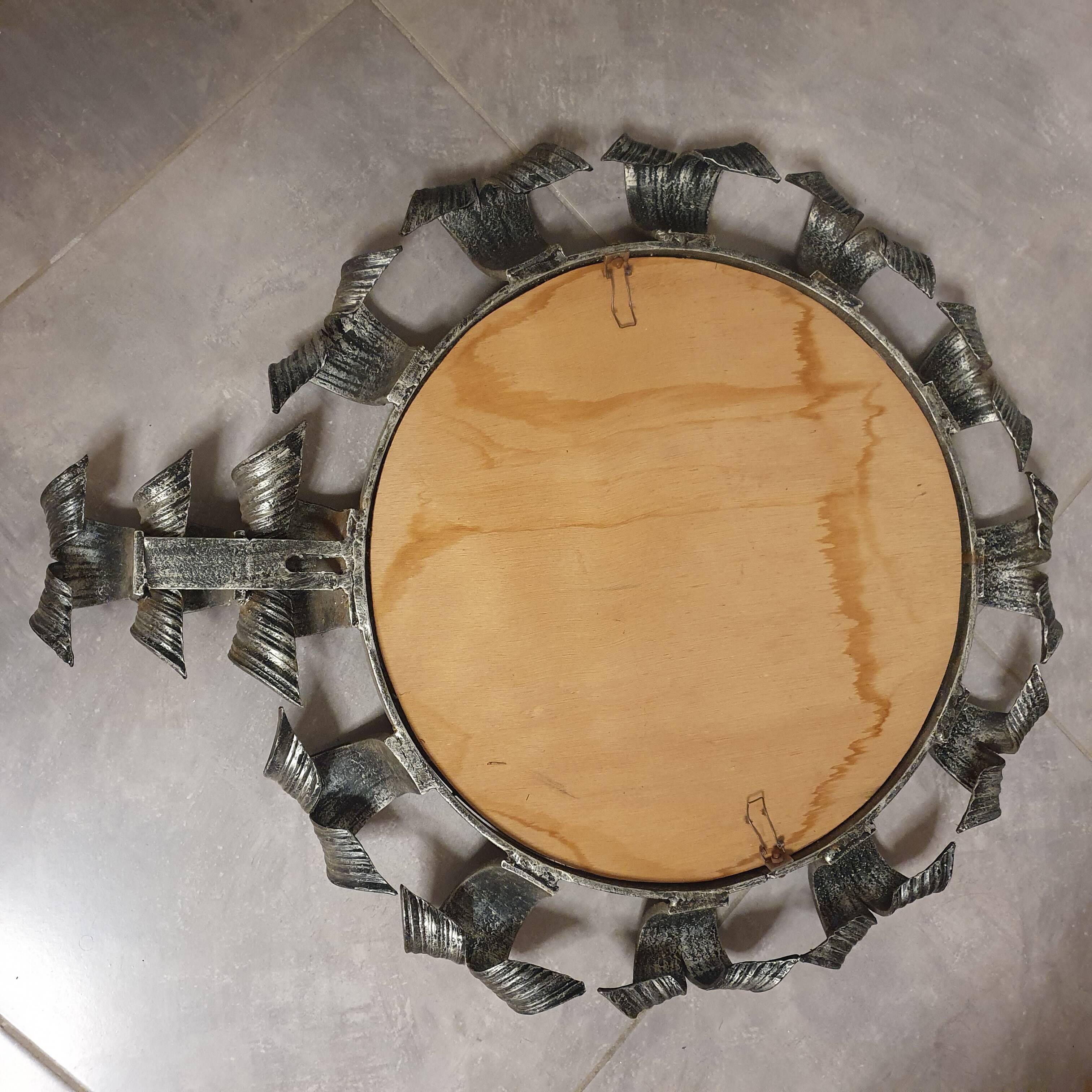 Brutalist wrought iron mirror, Spain, 1950