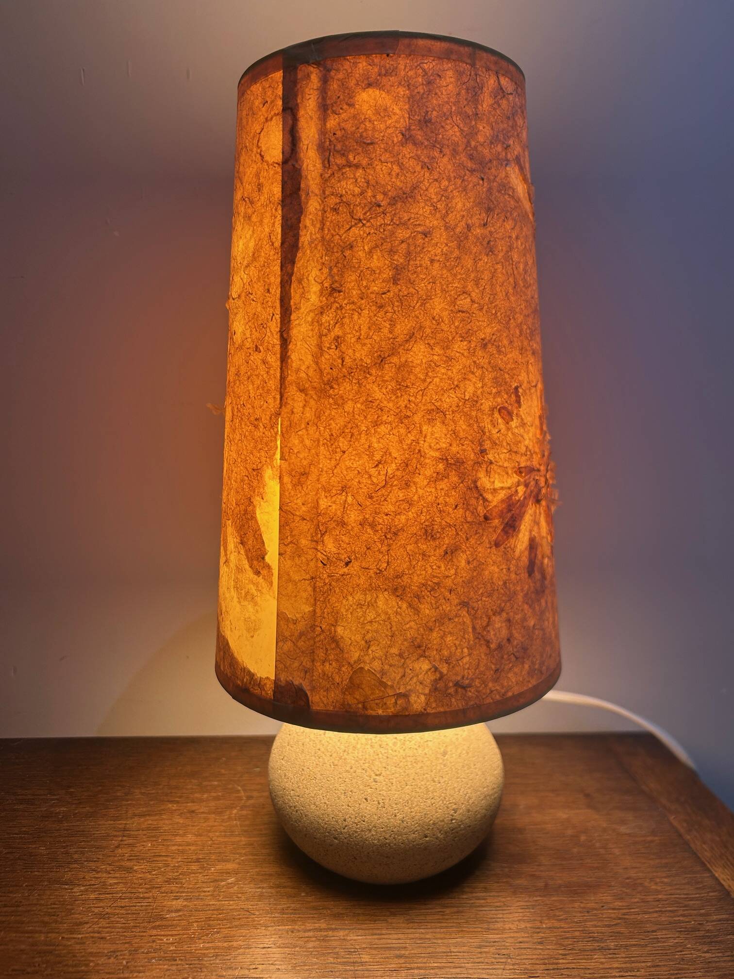 stone lamp with its lampshade in dried flowers 1970