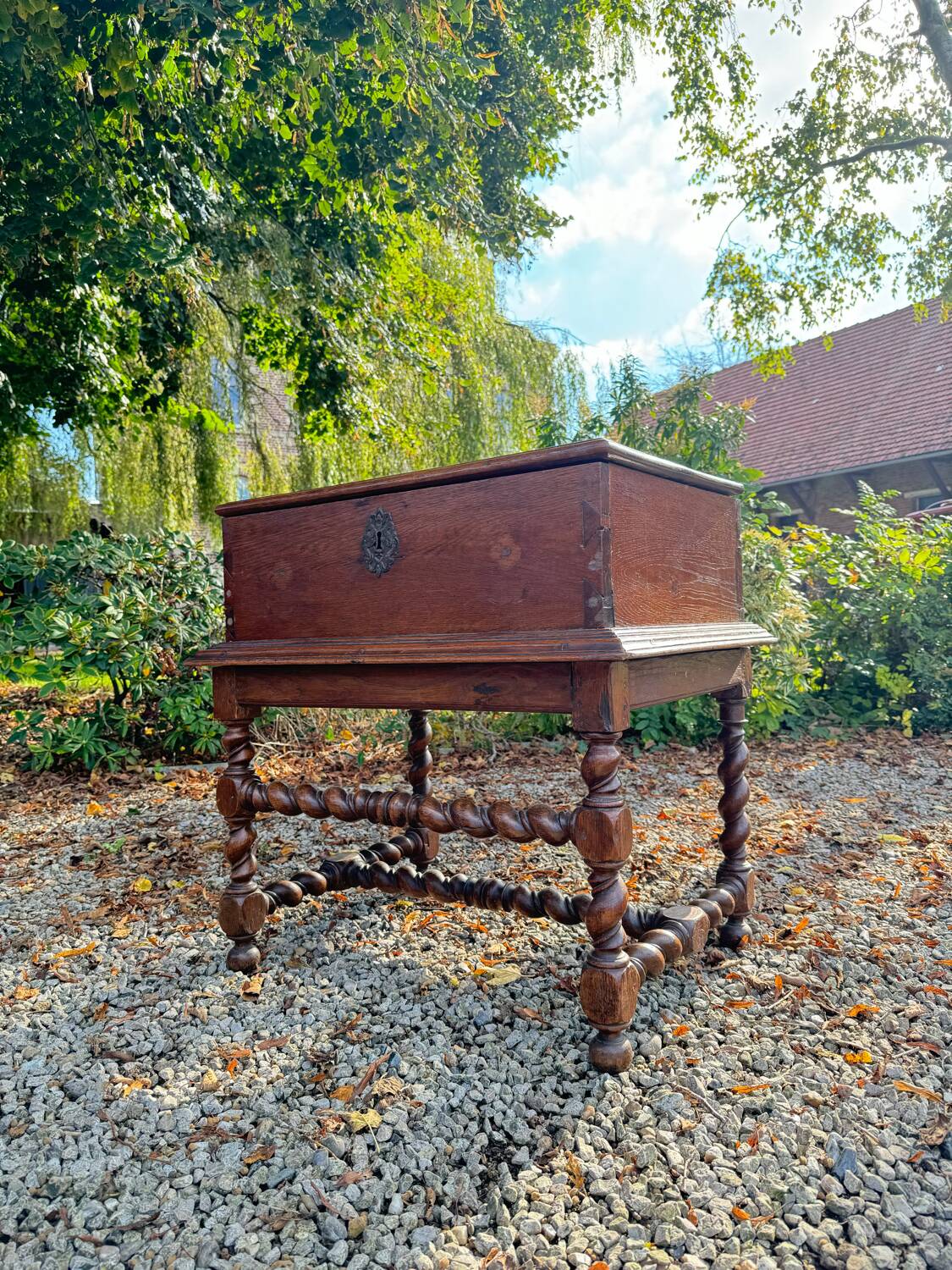 Wedding Chest and its Twisted Base in Oak 17th Century