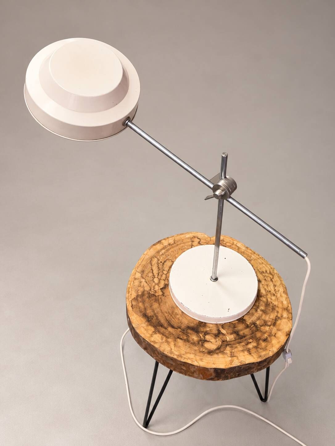 Vintage adjustable desk lamp in chrome and white metal – 1970s