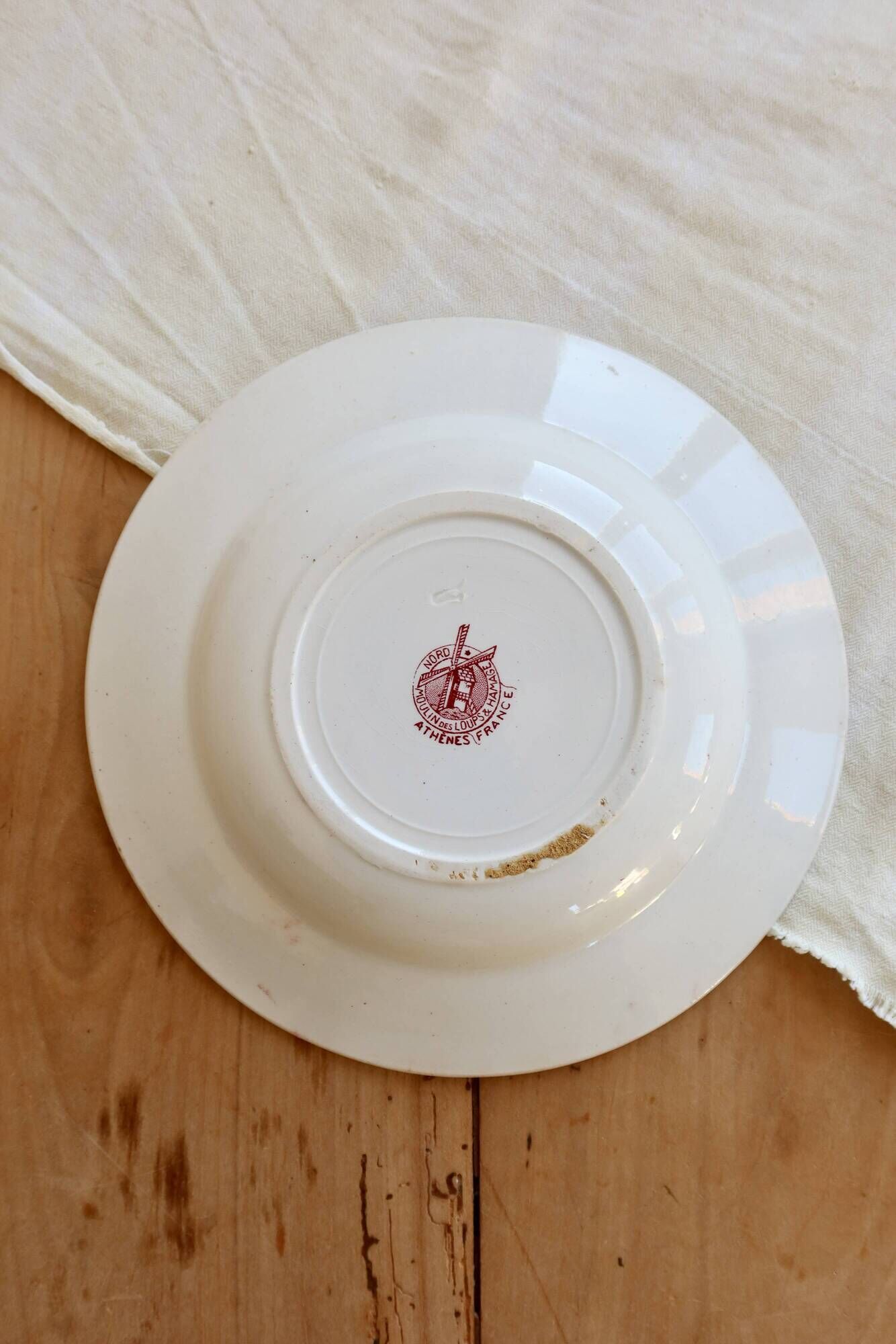 Vintage ironstone deep plate Moulin des Loups Athens model red