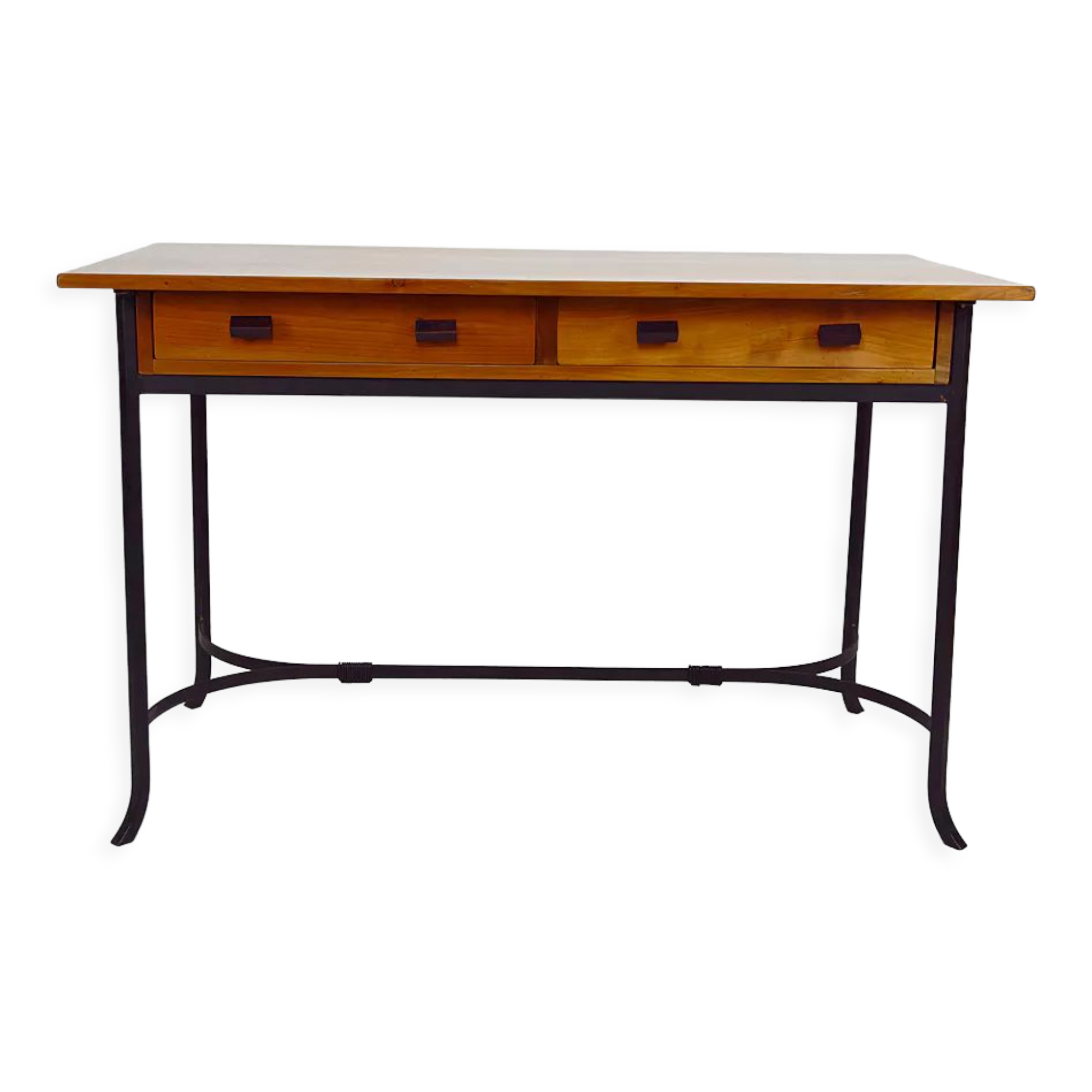 Bureau moderniste en merisier et fer forgé, circa 1980