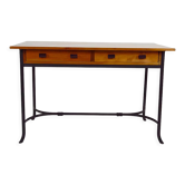 Modernist cherry and wrought iron desk, circa 1980