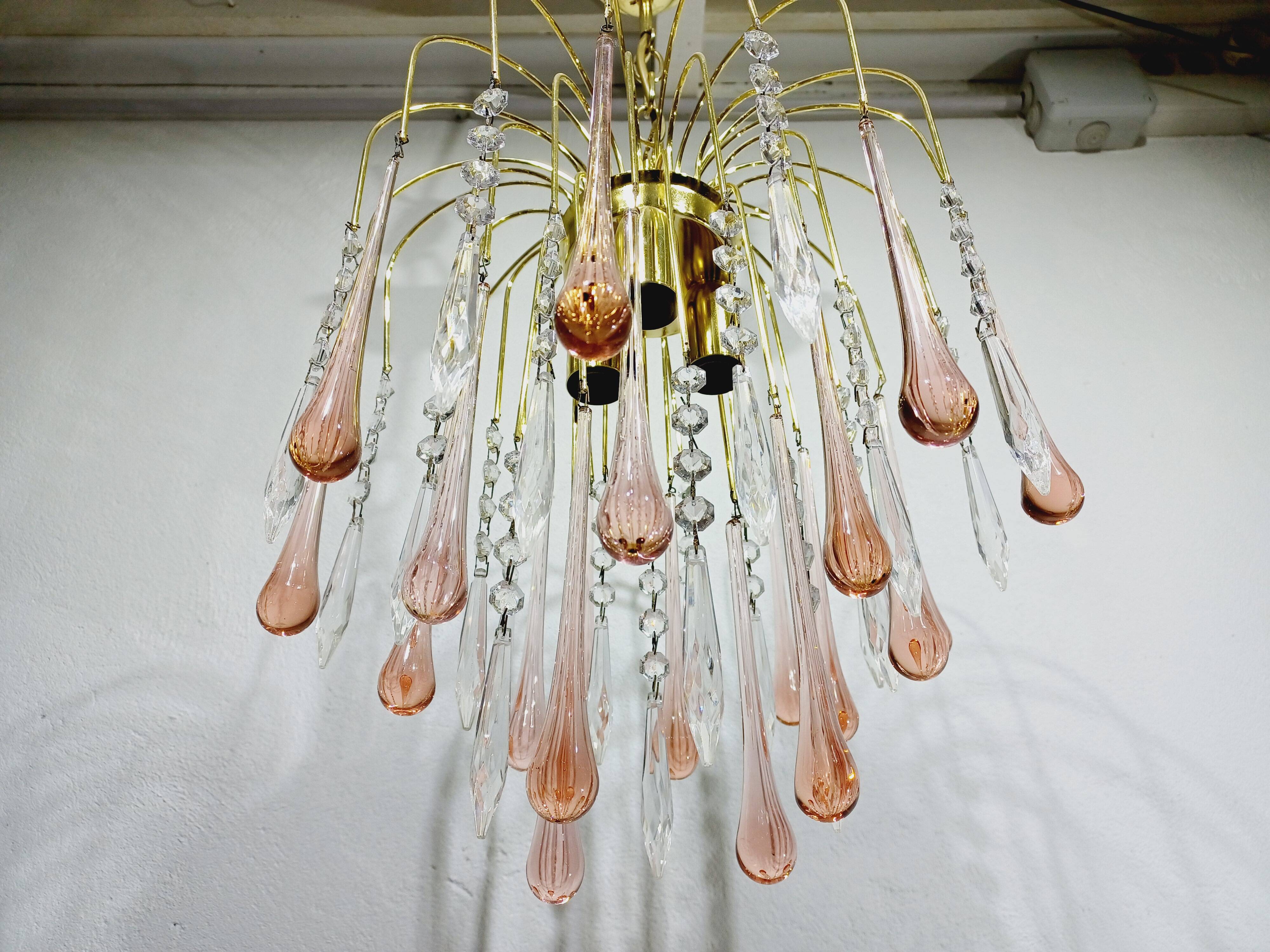 Murano chandelier pink crystal drops