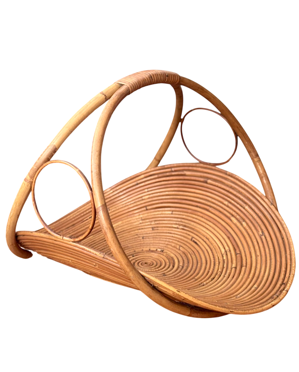 Italian log holder in rattan and bamboo from the 1960s