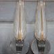 Pair of wall lights, vintage wall lamp, green patina brass wall sconce.
