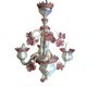 Milky white and pink Murano glass chandelier with four arms of light