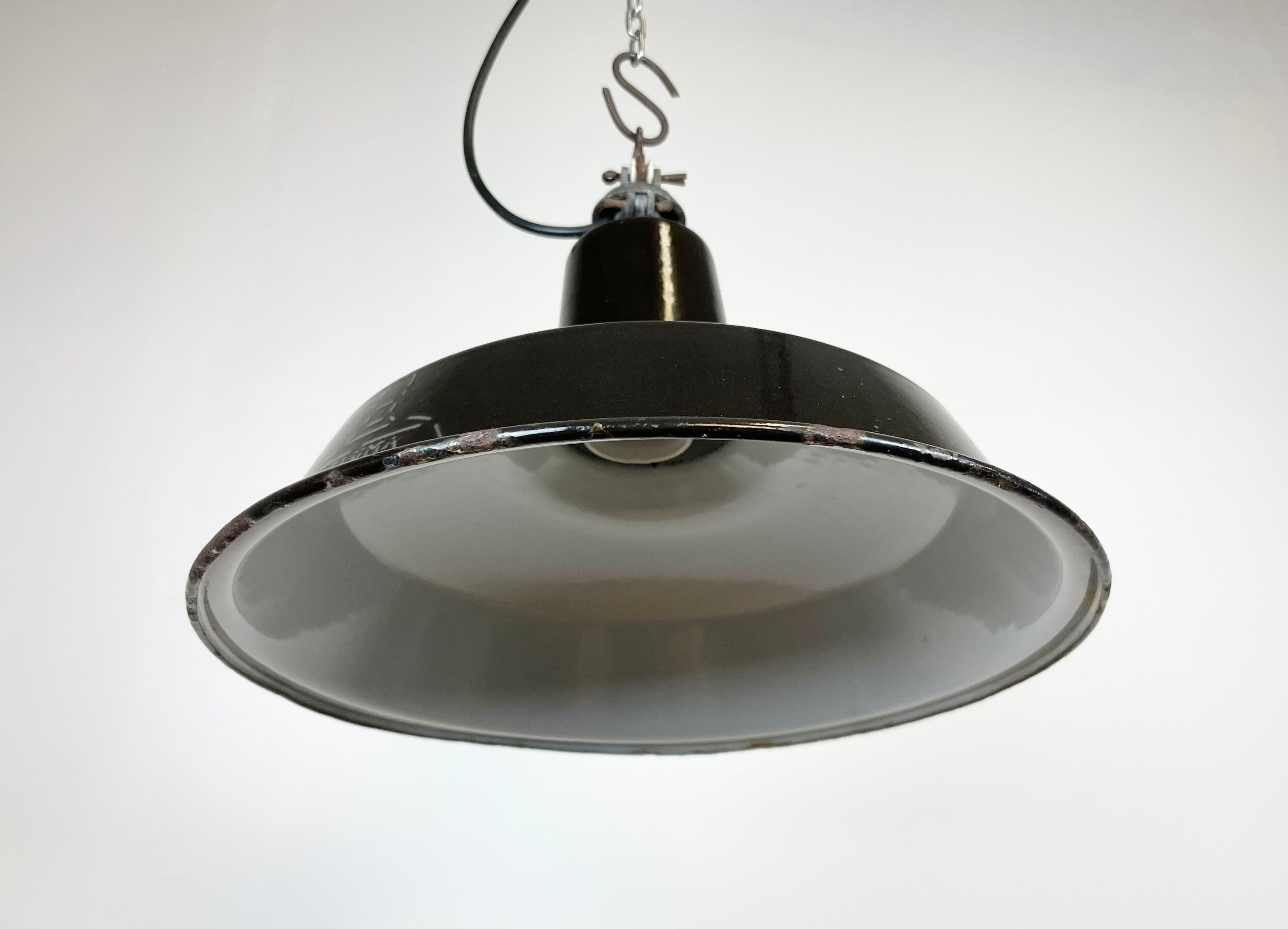 Industrial Black Enamel Hanging Lamp from Reluma, 1950s
