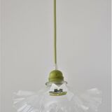 White pleated opaline pendant lamp – Electric mounting in green color
