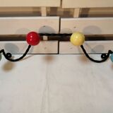 Wall rack wrought iron vintage 50s multicolored hooks.