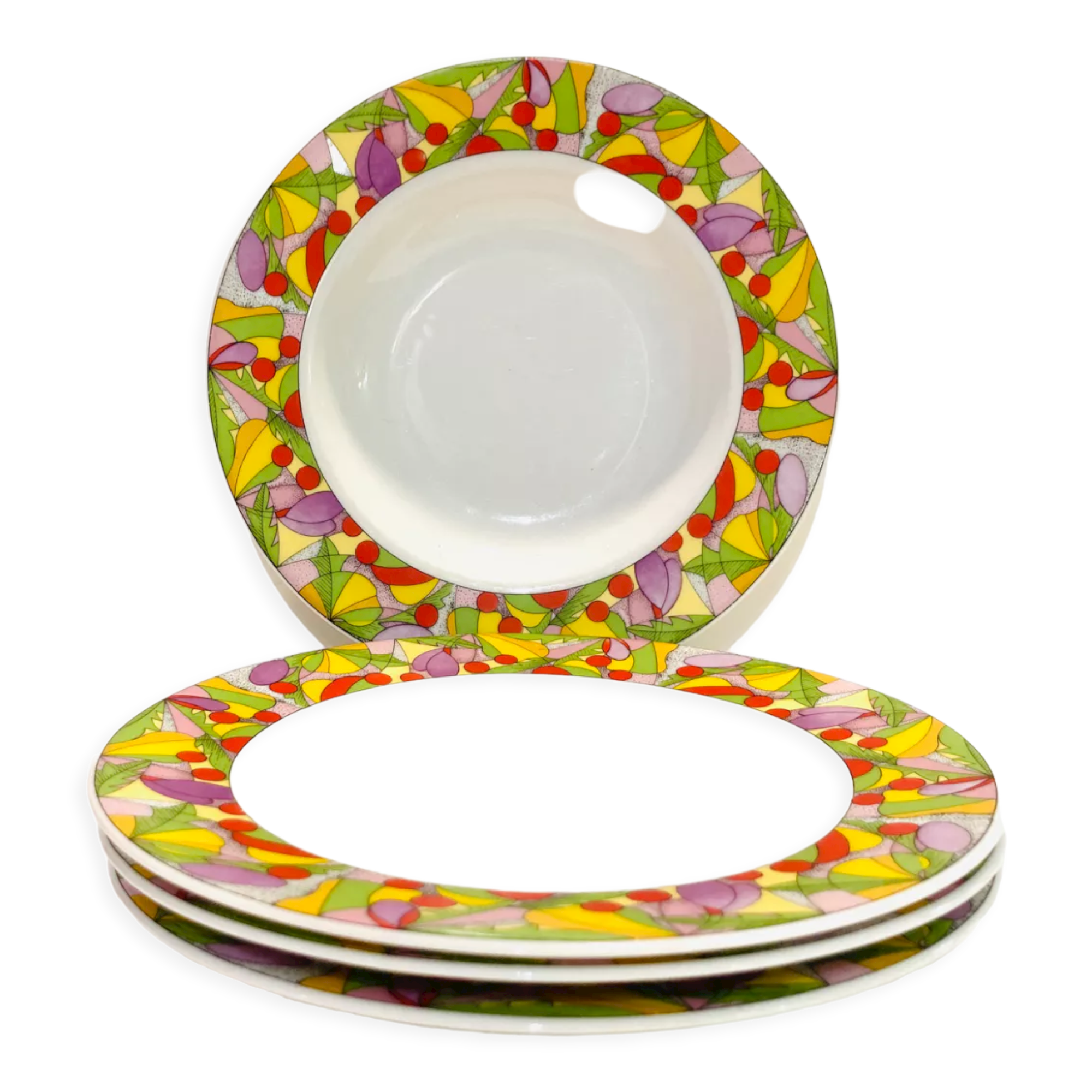 4 hollow porcelain plates pattern multico Lubiana