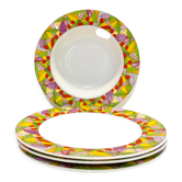 4 assiettes creuses en porcelaine motif multico Lubiana