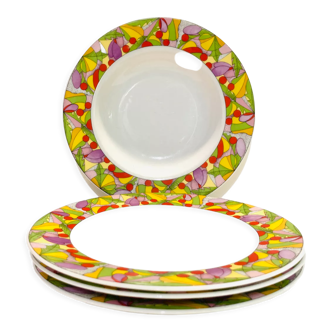 4 assiettes creuses en porcelaine motif multico Lubiana