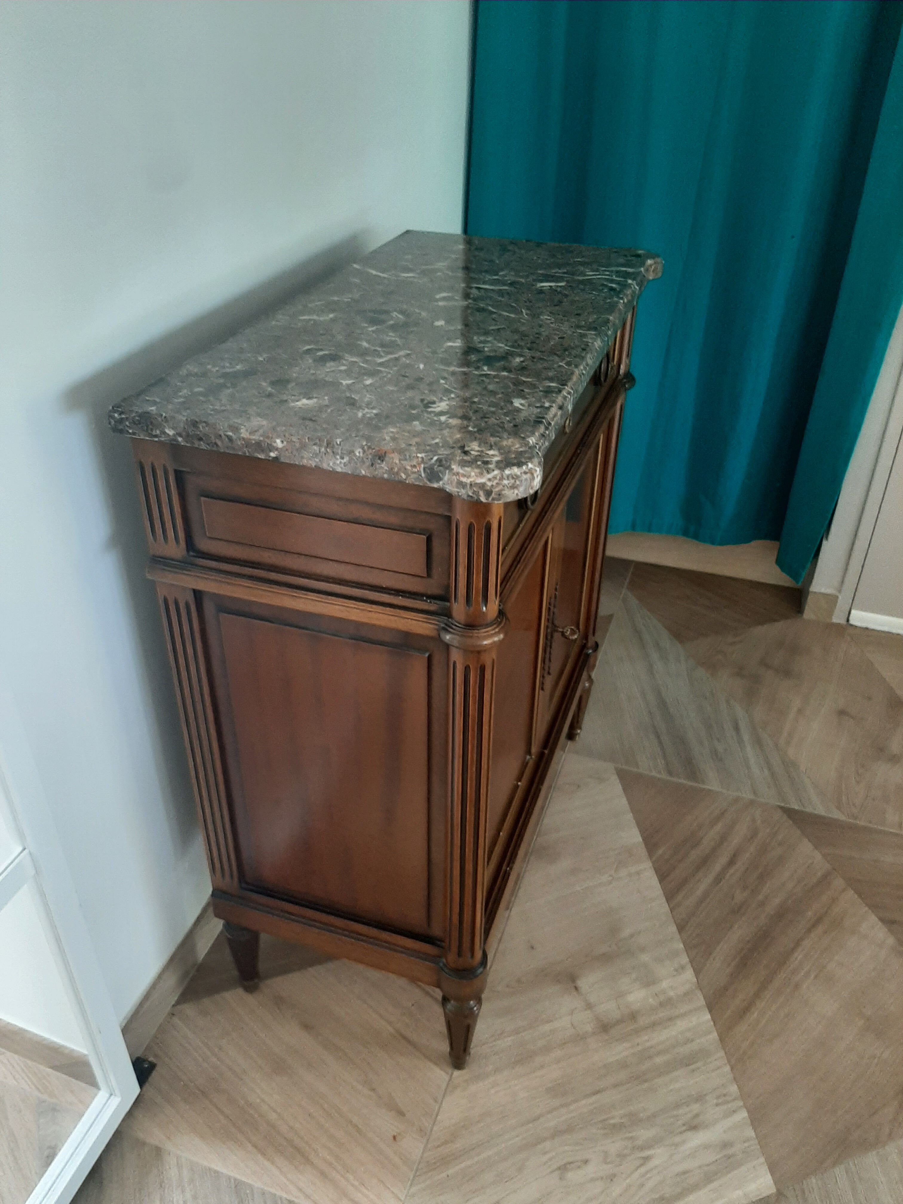 vintage - Small style chest of drawers - Louis XVI marble top with 1 drawer and 2 doors