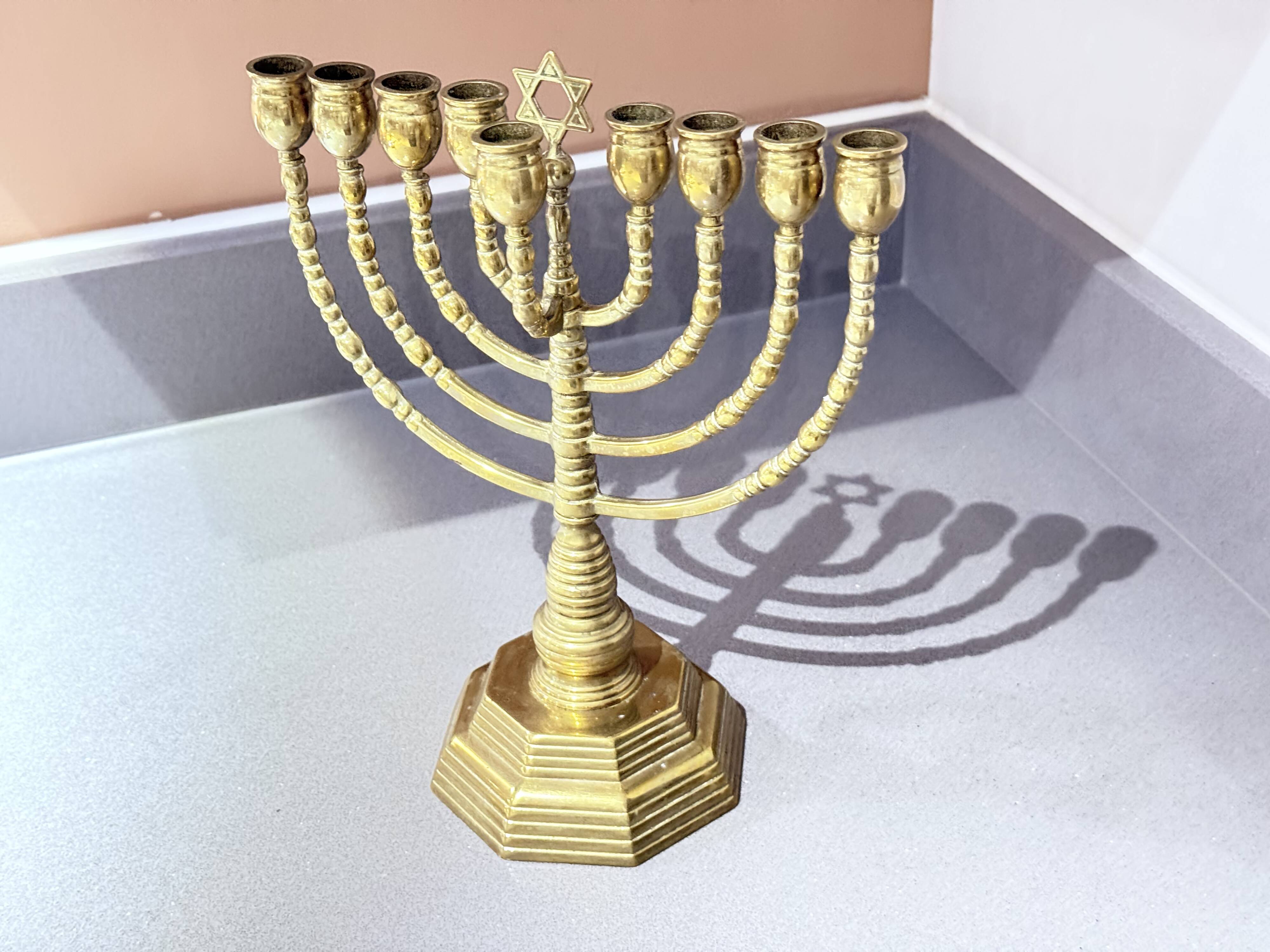 Vintage Candelabras 9 Branch Menorah Jewish Judaica Golden Candle Holders Brass