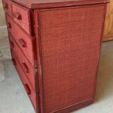 Commode vintage en rotin laquée rouge
