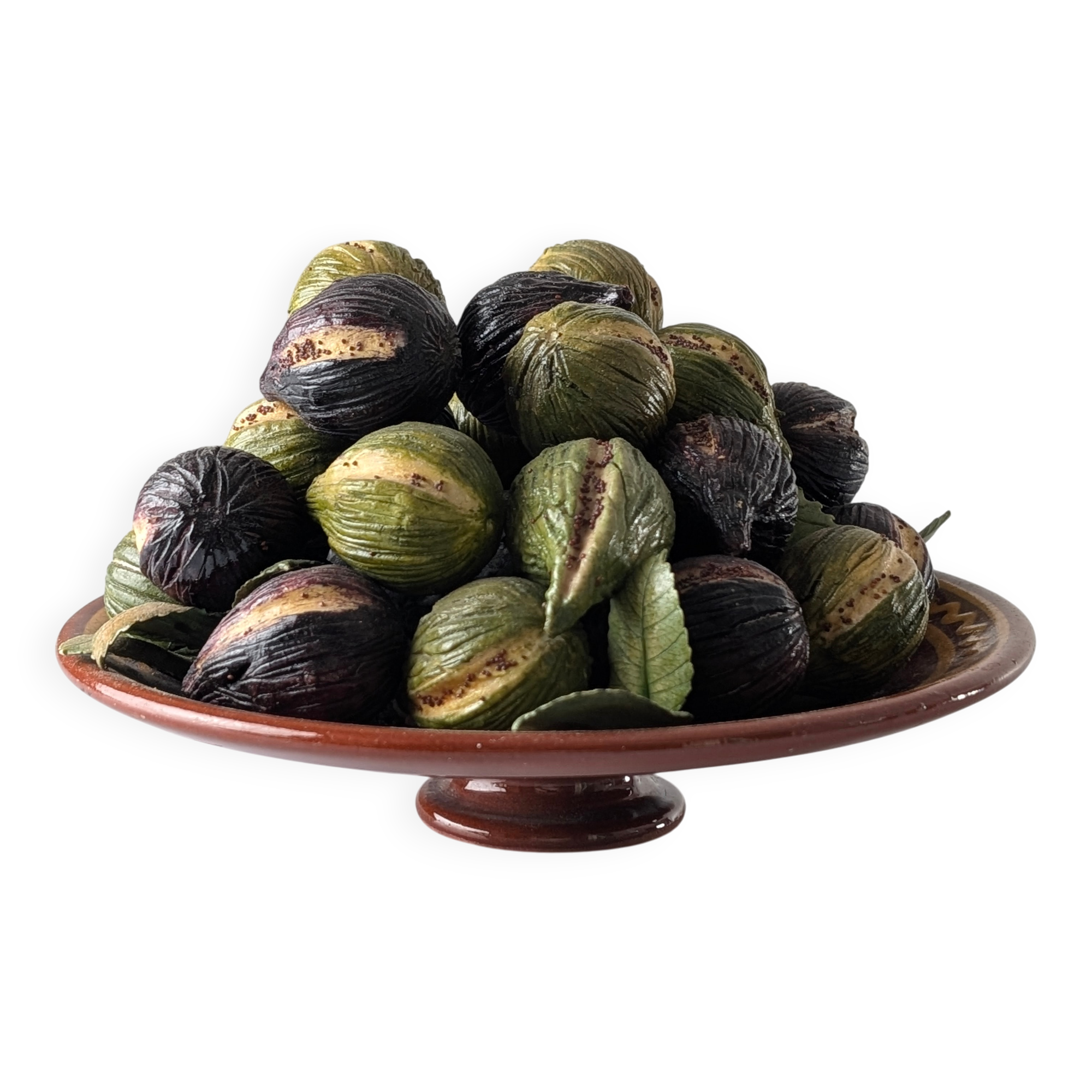 Trompe-l'œil fig plate in bread crumb ceramic, Andalusia, 1950s