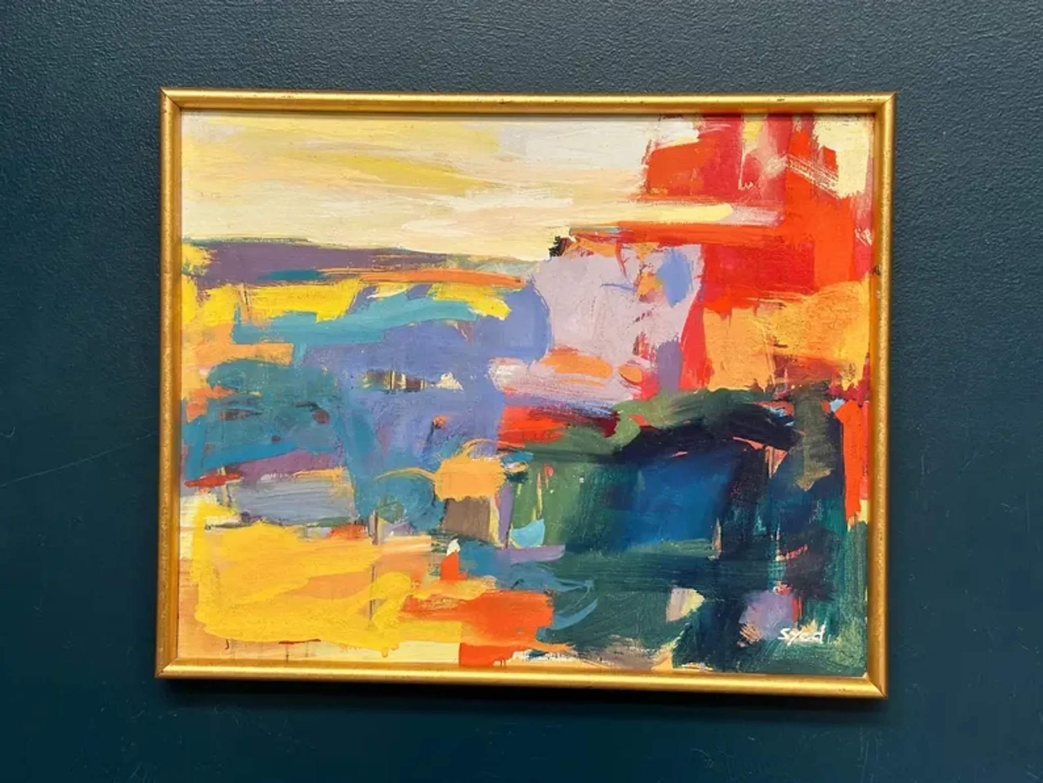 Original Oil on Canvas – “Abstract” by Ubaid Syed – Signed – Vintage & Framed – 53 × 43 cm (20.9" × 16.9")