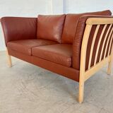 VINTAGE DANISH MID CENTURY DARK COGNAC LEATHER 2 SEATER STOUBY SOFA