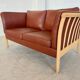 VINTAGE DANISH MID CENTURY DARK COGNAC LEATHER 2 SEATER STOUBY SOFA