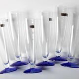 Set of 6 Vintage Blue-Footed Glasses /Rare Tall Tumblers / Zwiesel Glas / G