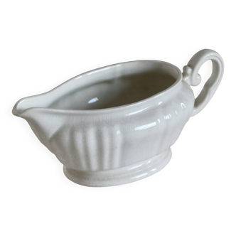 Vintage ivory earthenware sauce boat with scalloped rim