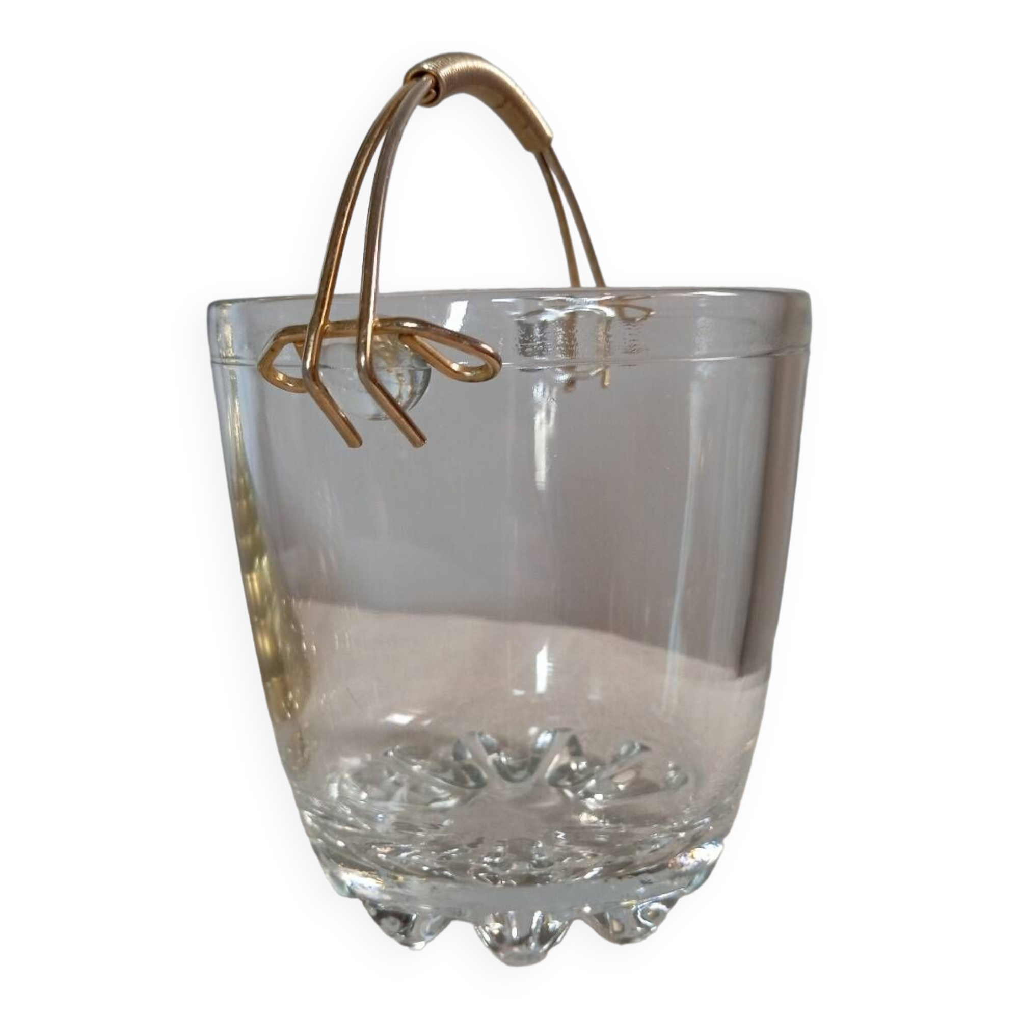 Seau à glaçons en verre, anse doré, vintage 1960