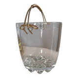 Glass ice bucket, gold handle, vintage 1960