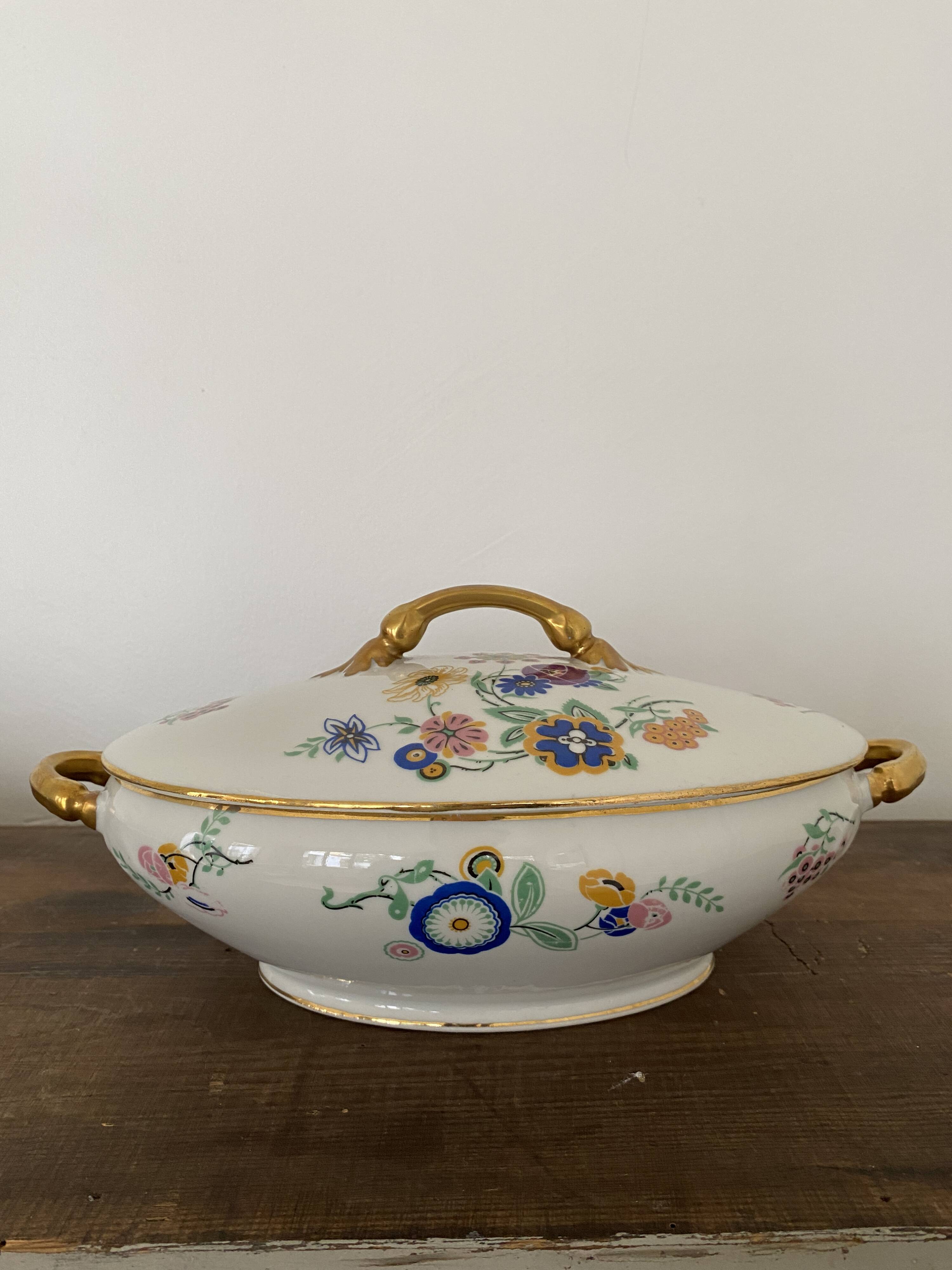Vintage soup tureen, vegetable dish in white Limoge porcelain from TLB