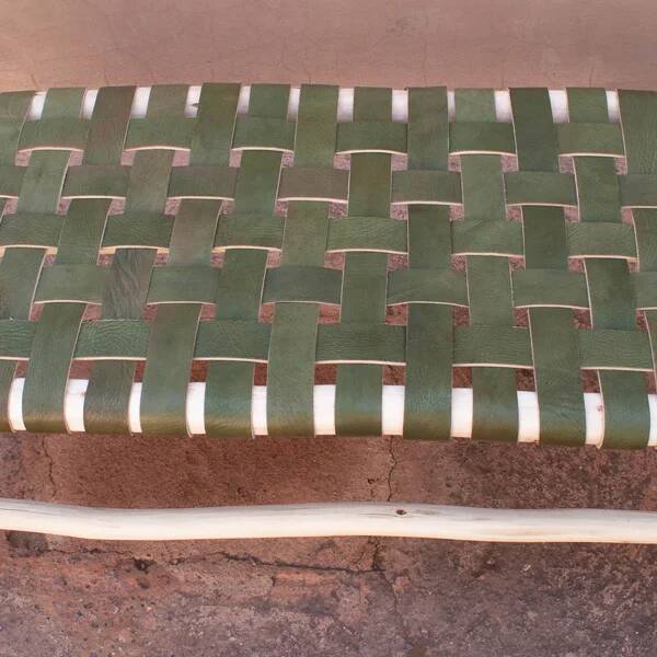 Green leather stool and bench