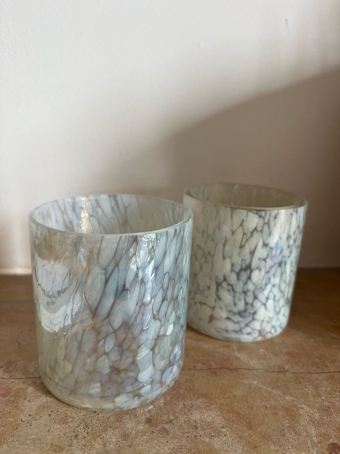 Set of two designer glass candle holders