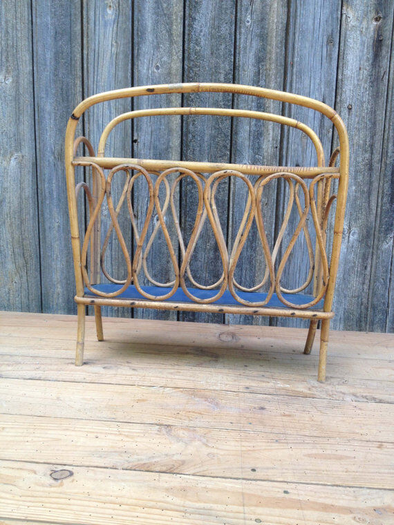 Vintage rattan bamboo magazine rack