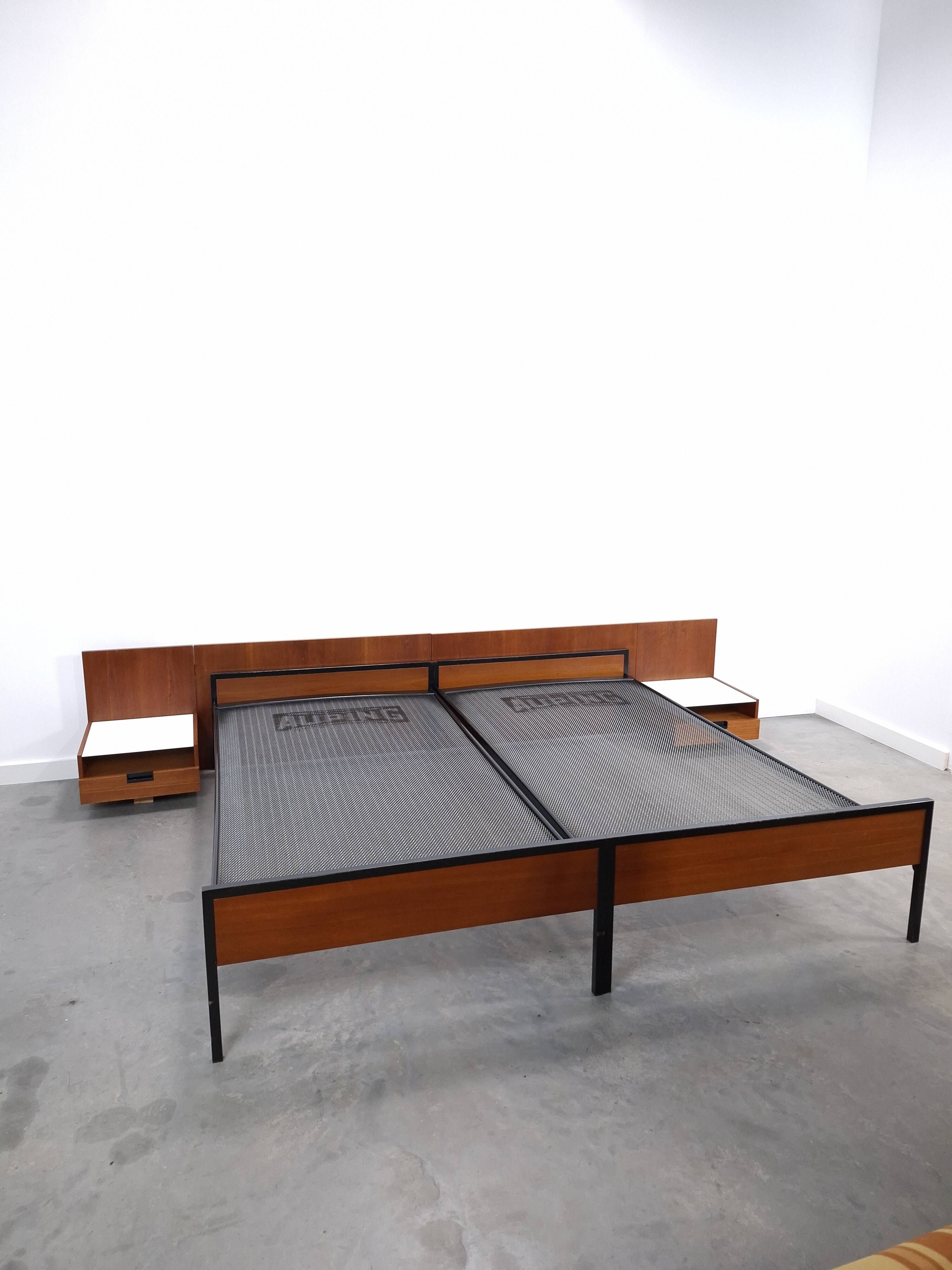 Two-person bed Japanese series Cees Braakman Pastoe and Auping with bedside table.
