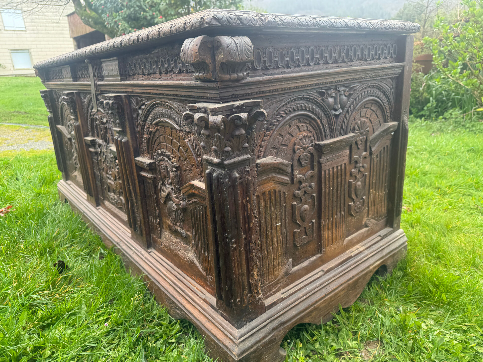 Large oak chest from the 18th century.