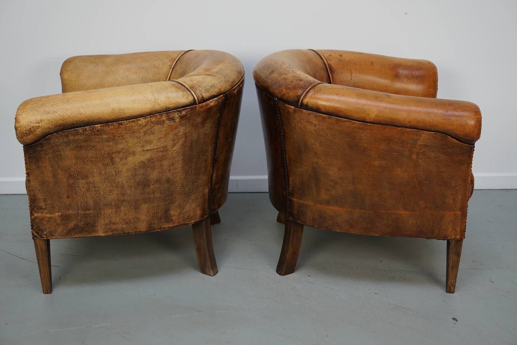 Vintage Dutch Cognac Leather Club Chairs, Set of 2