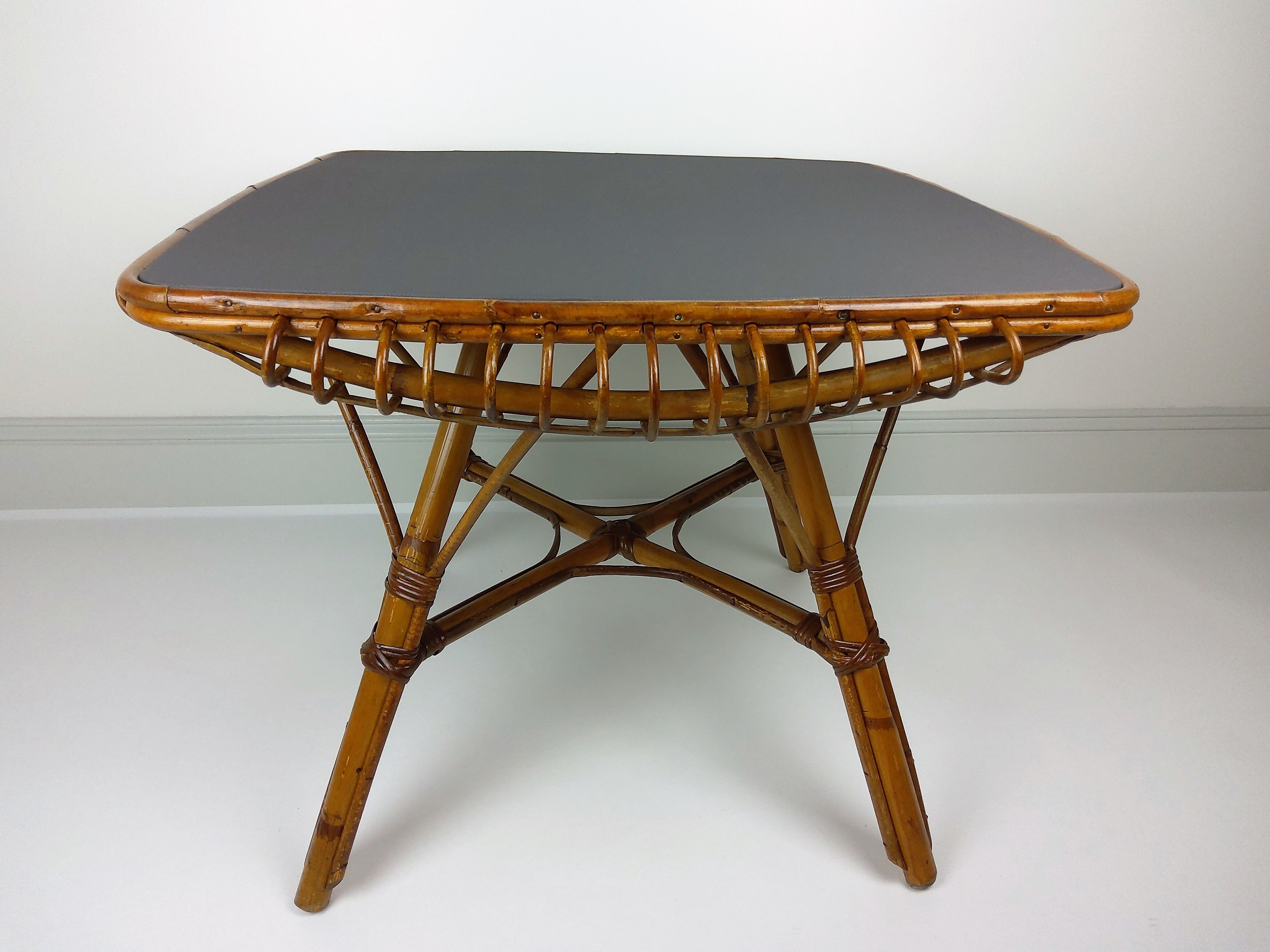 Vintage bamboo and rattan table 1960