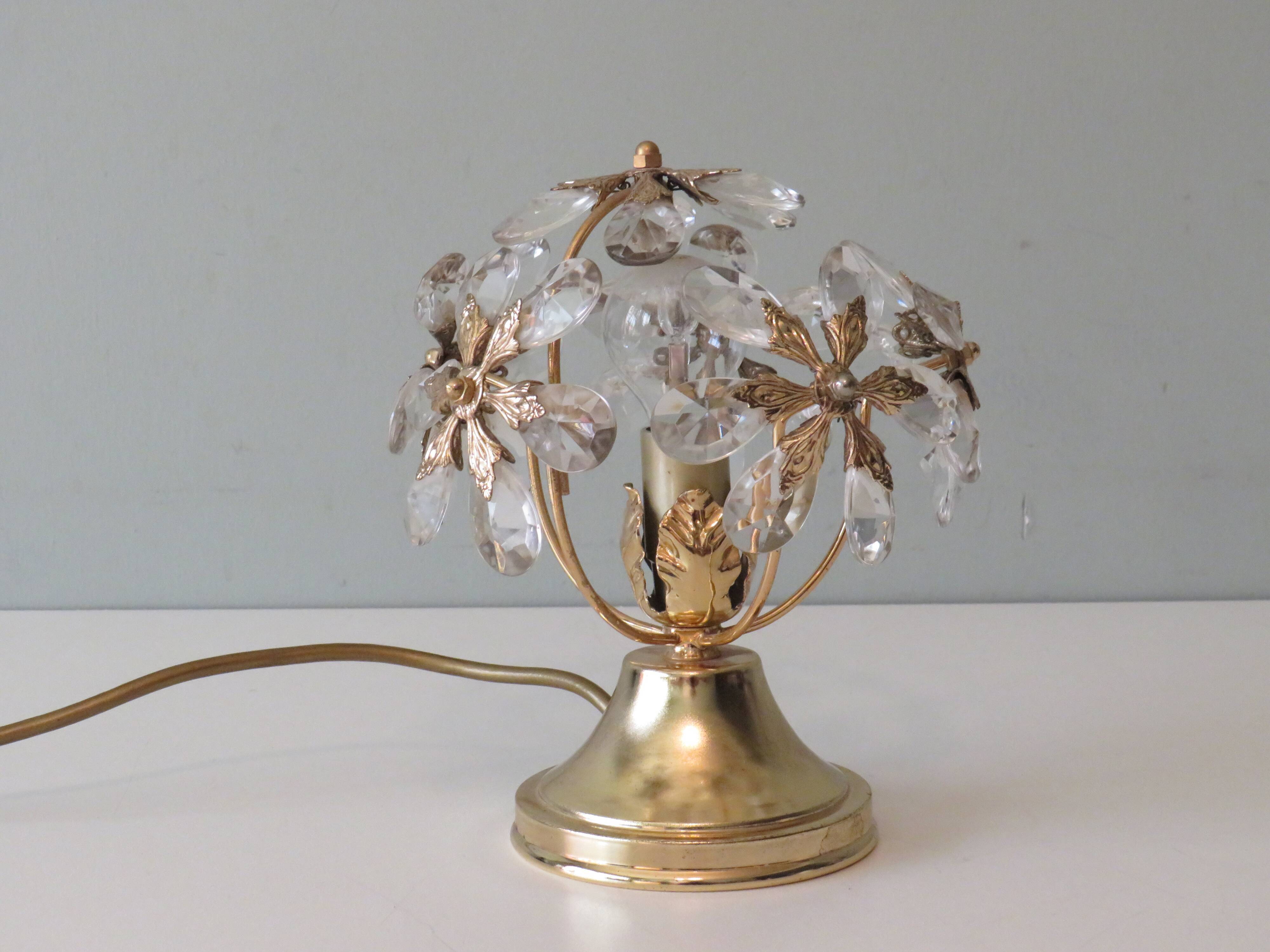 Table lamp, gilt metal and crystal, Belgium 1960s