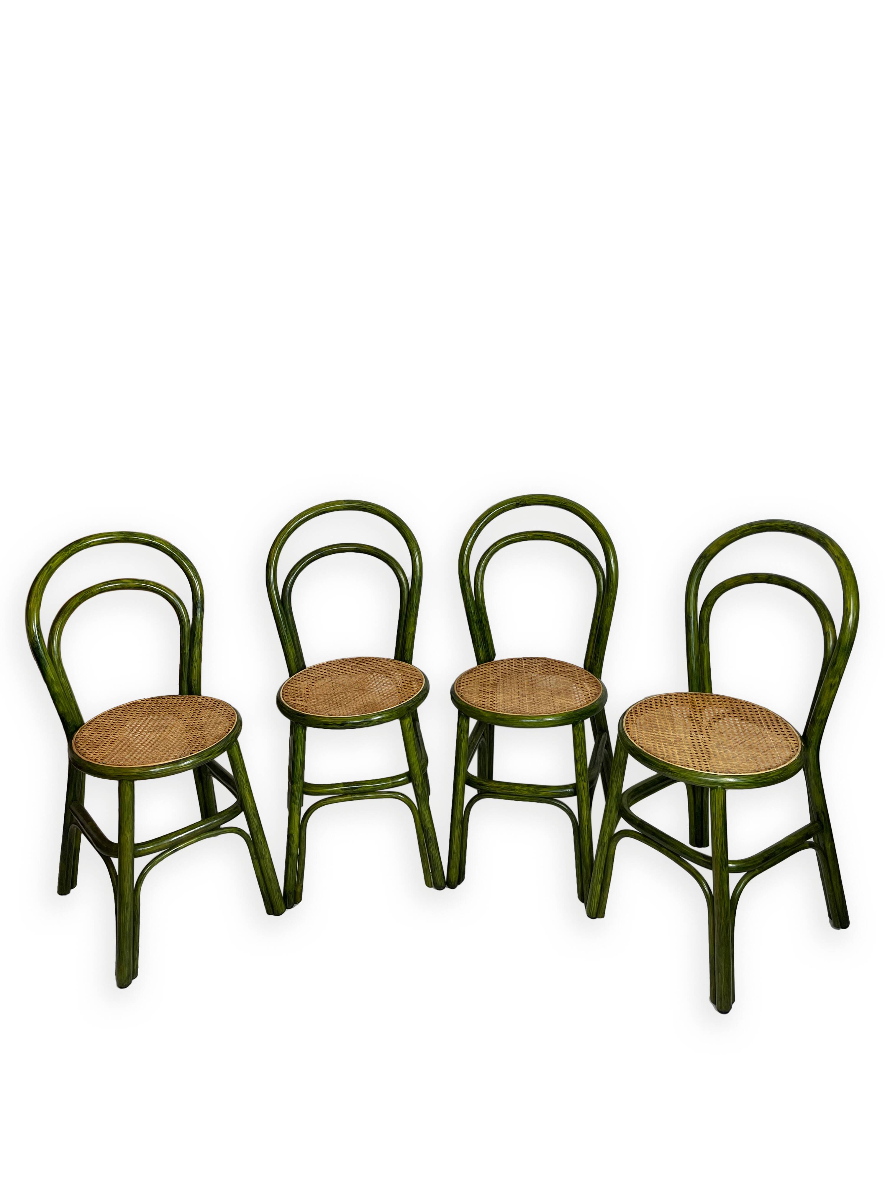 Green rattan wood chairs 1970s