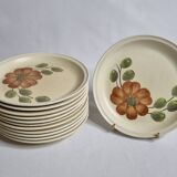 Set of 12 dessert plates decorated with flowers, Revernay art workshop, 20 cm