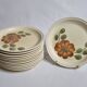 Set of 12 dessert plates decorated with flowers, Revernay art workshop, 20 cm