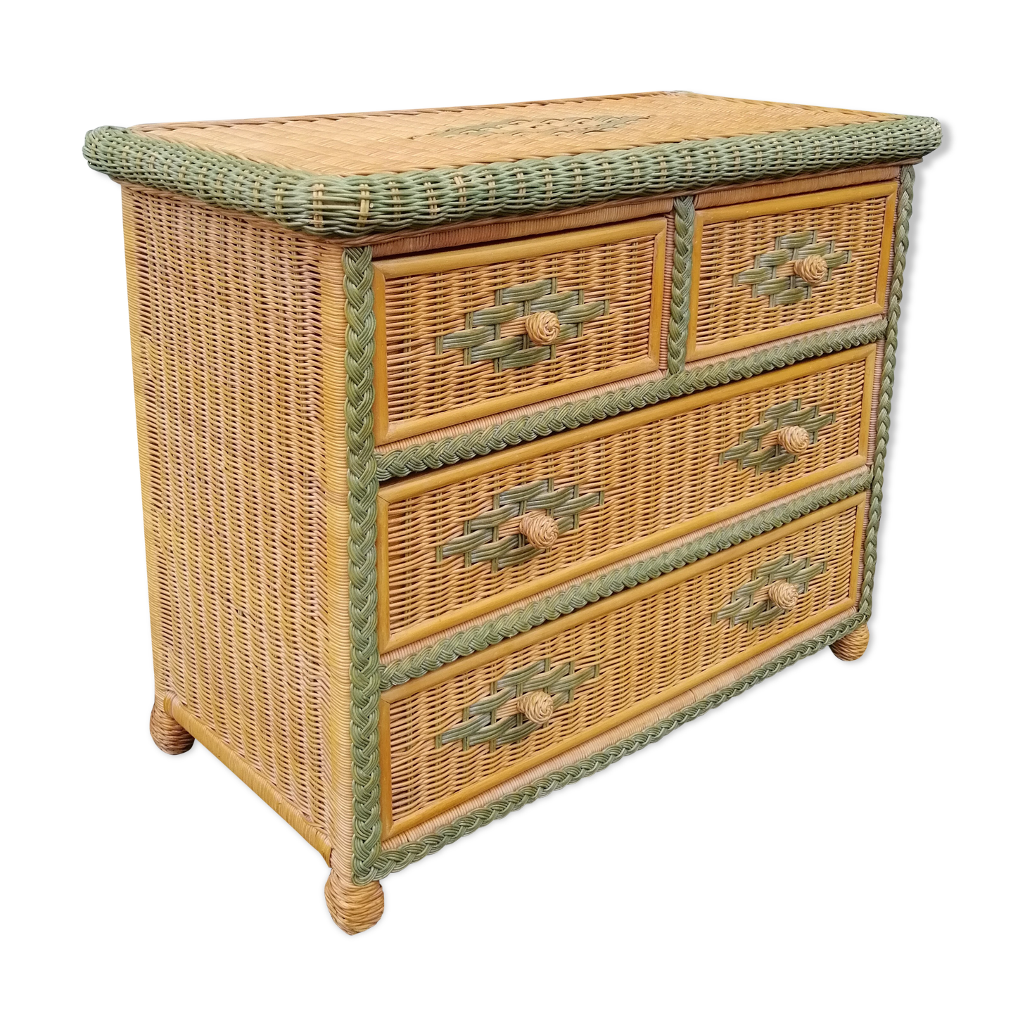 Vintage rattan chest of drawers