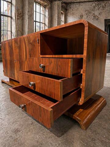 Art Deco walnut sideboard / cabinet, 1930s–1940s, Central Europe