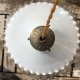 White opaline pendant lamp with lace