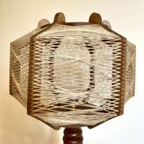 Wooden lamp and stretched wires