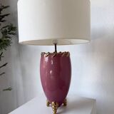 Pink and gold ceramic tripod table lamp